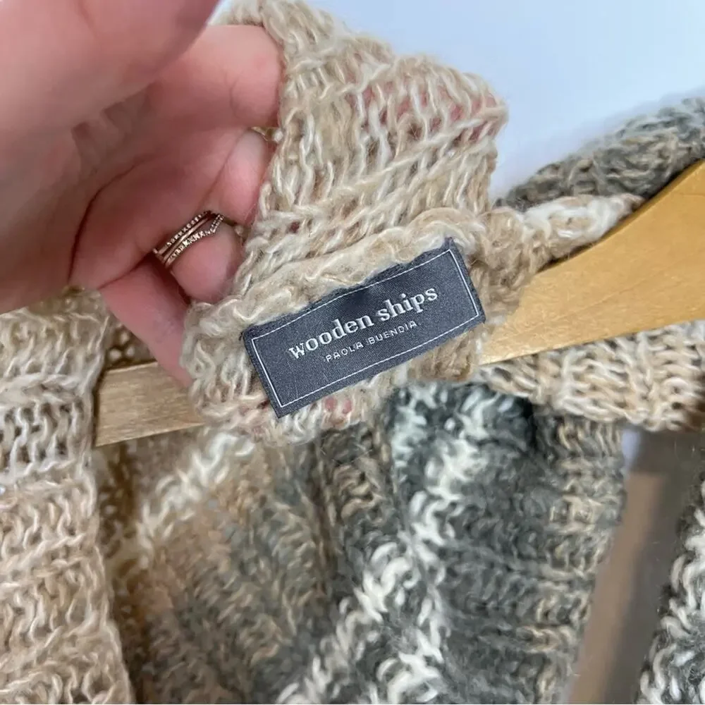 Wooden Ships Brown Gray Striped Woven Knit Scarf Wrap